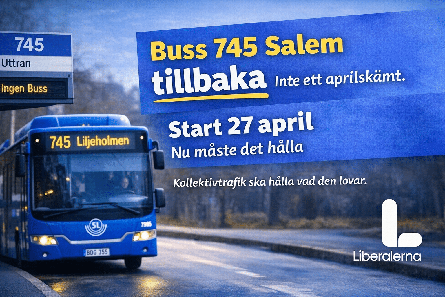 Buss 745 mellan Uttran och Liljeholmen startar igen 27 april